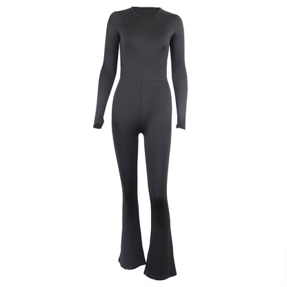 Women'S Black Long Sleeve Bodysuit With Backless Design