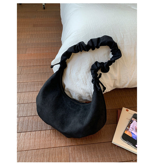 Retro Velvet Drawstring Dumpling Bag Casual Chic Shoulder Bag