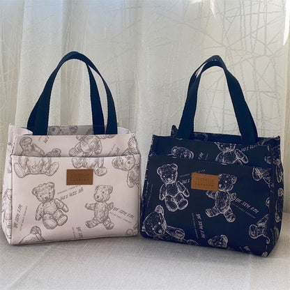 Oxford Cloth Bear Print Tote Bag Large Capacity for Daily Use