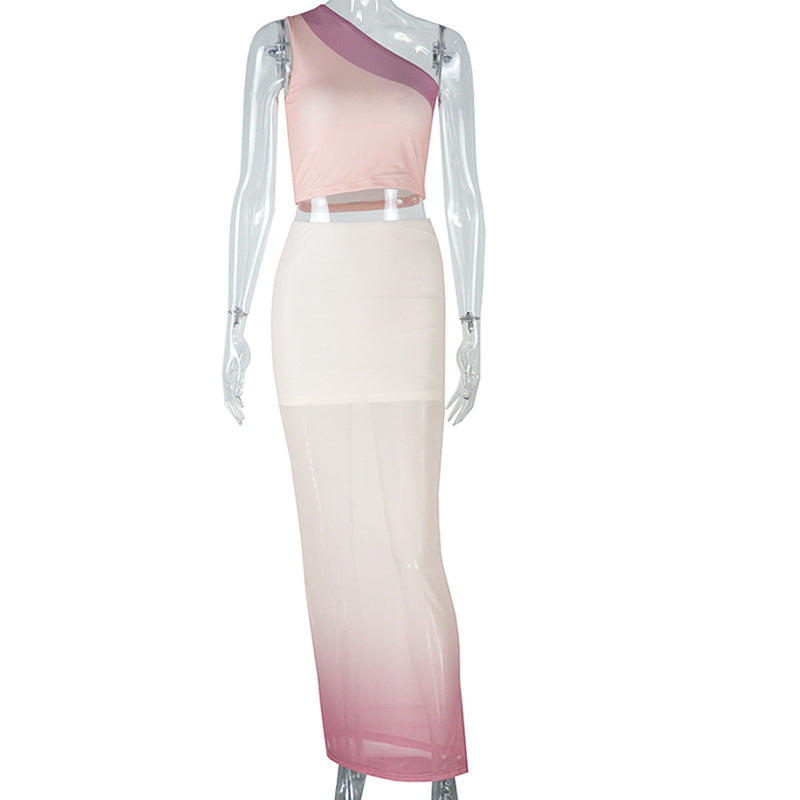 Trendy Gradient Color Bodycon Dress Set For Women