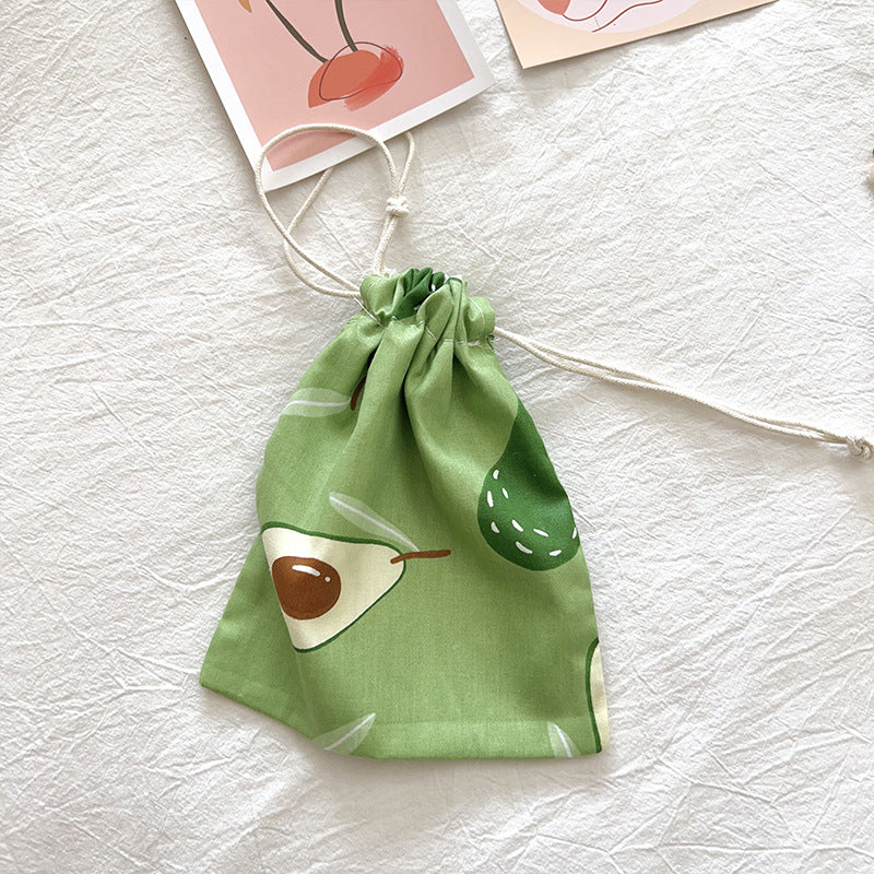 Mini Cotton Drawstring Makeup Pouch Cute Floral Travel Bag