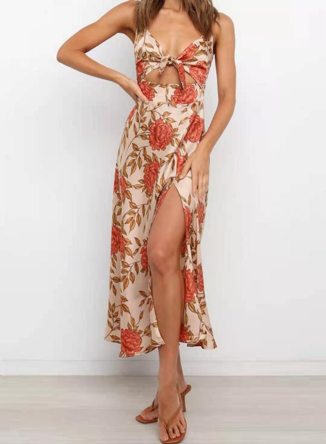 Women'S Clothing New Strap Printed Women'S Clothing Bow Knot Beach Backless Dress