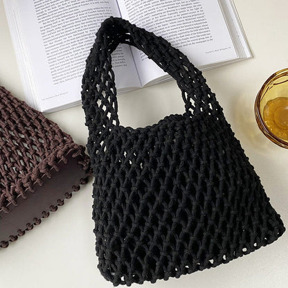 Stylish Woven Tote Bag Cotton Rope Handbag Weekend Casual