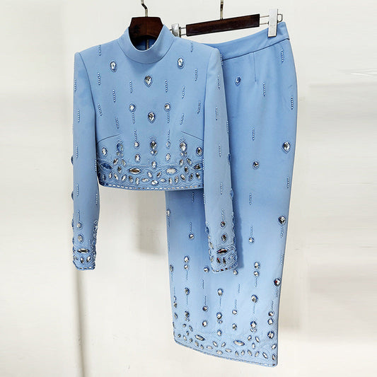 Beaded Short Sleeve Top And Long Skirt Set