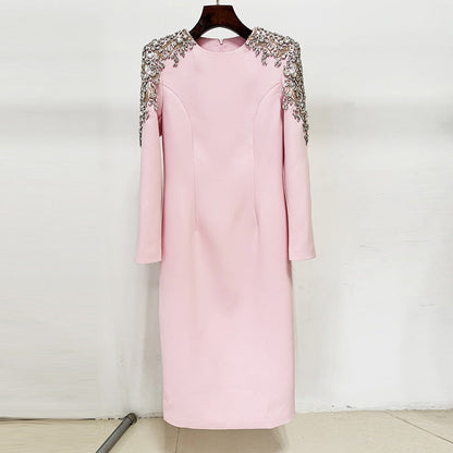 Elegant Long Sleeve Bodycon Dress with Rhinestones