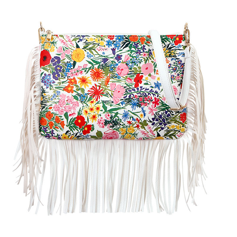 Fashionable And Personalized Printed Tassel Bag, One Shoulder Crossbody Bag, Rose Large Bag, Women'S Bag
