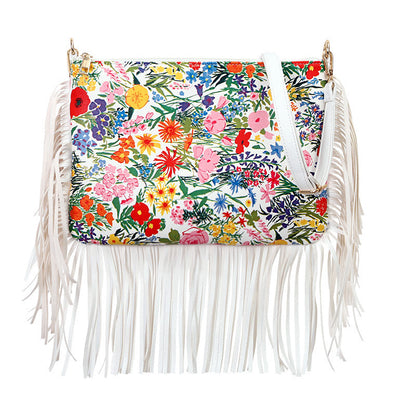 Fashionable And Personalized Printed Tassel Bag, One Shoulder Crossbody Bag, Rose Large Bag, Women'S Bag
