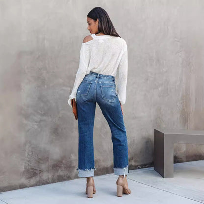 Casual Women's Straight-Leg Denim Jeans