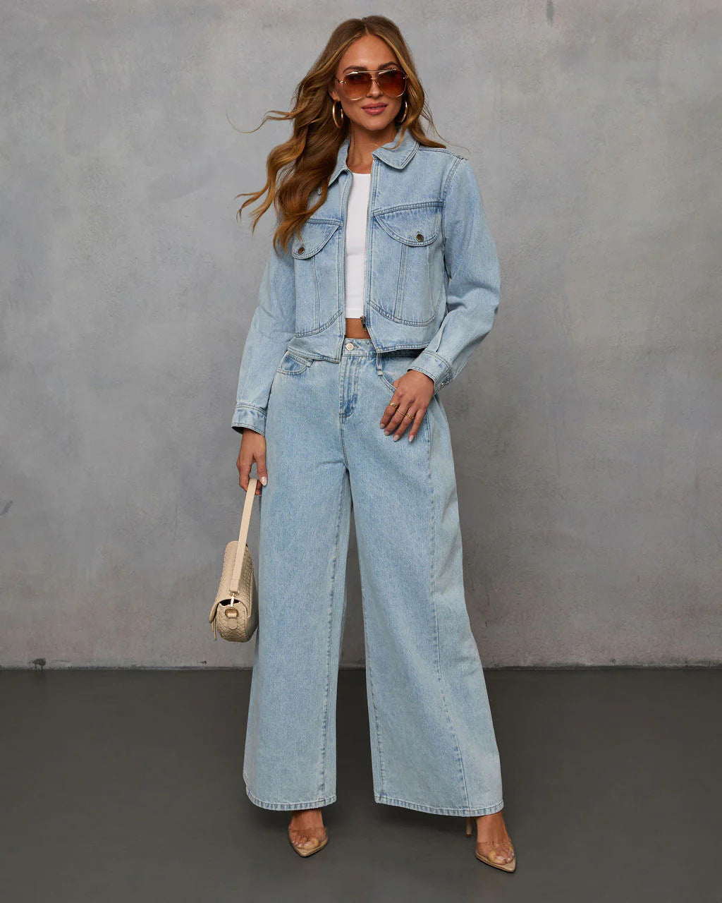 Casual Denim Jacket And Pants Set For Women