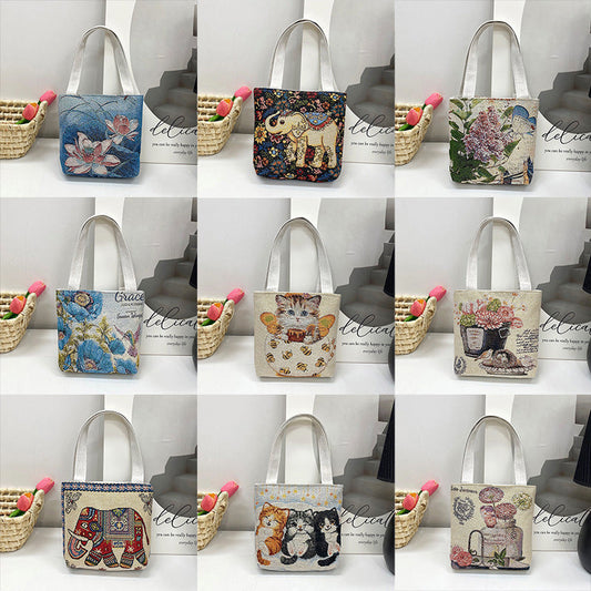 Ethnic Style Elephant Embroidered Canvas Tote Bag for Everyday Use