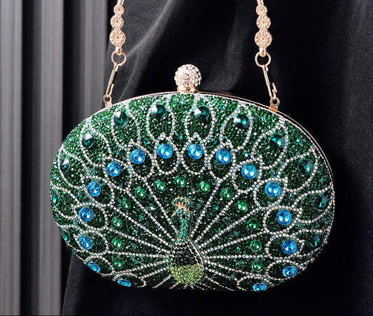 Vintage Peacock Rhinestone Evening Bag Elegant Party Purse