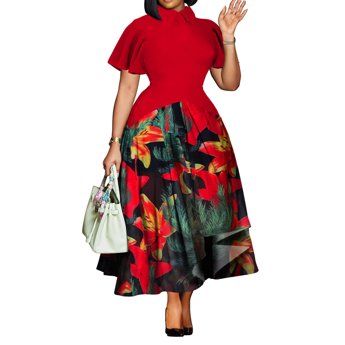 Elegant Ruffle Sleeve Maxi Dress With Pockets