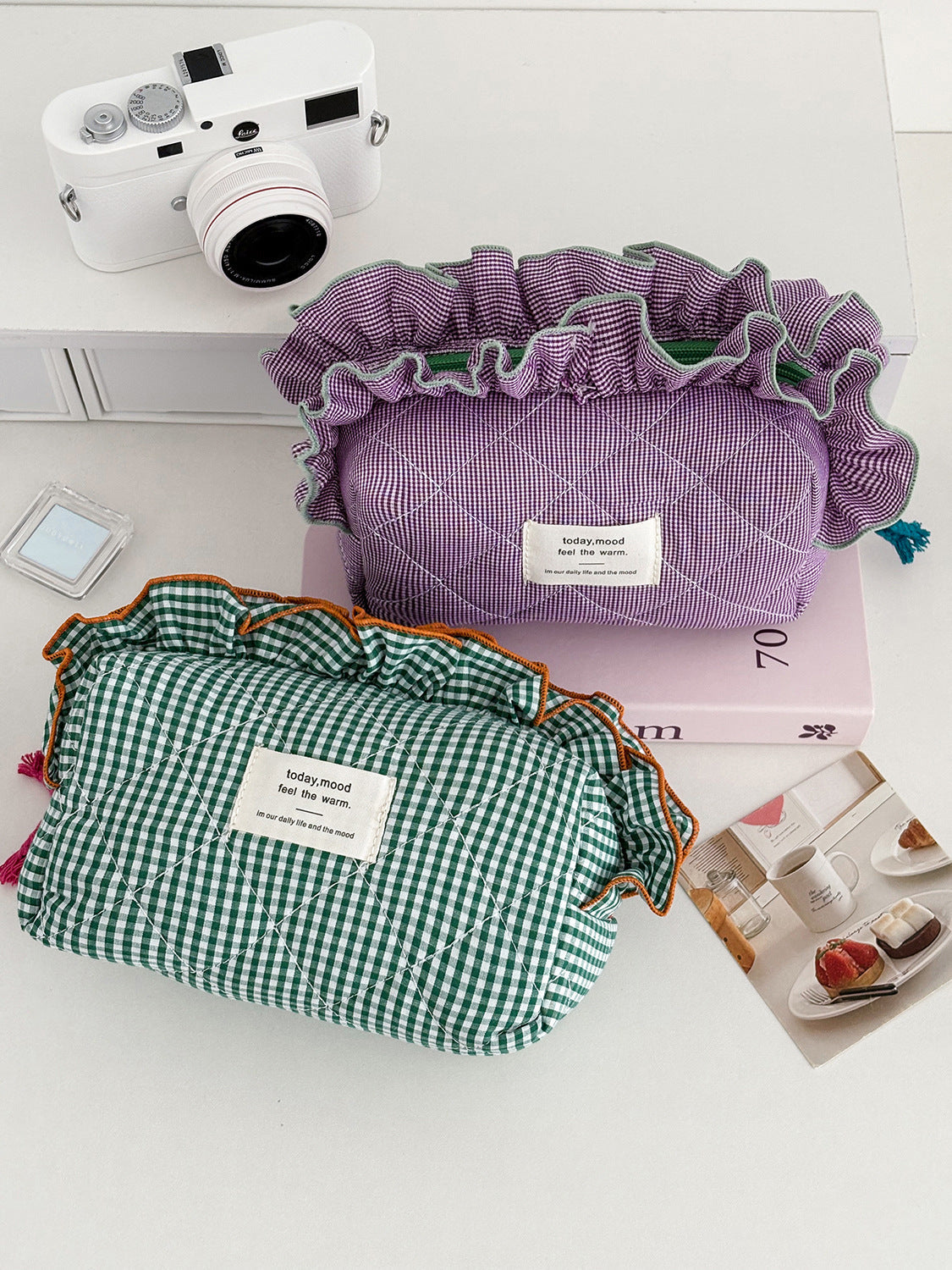 Colorful Checkered Storage Bag Cotton Cozy Design for Everyday Use