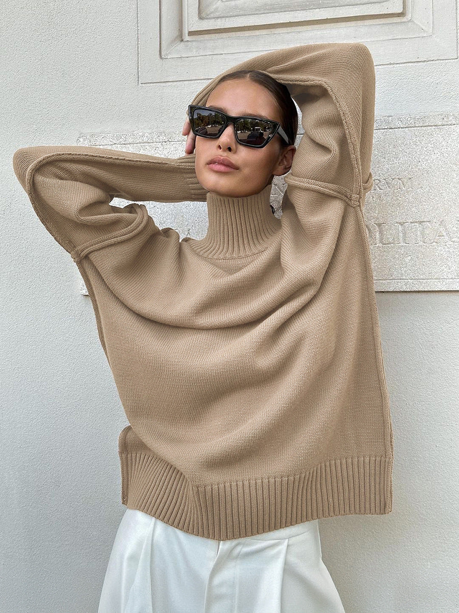 High Neck Casual Knit Sweater for Women