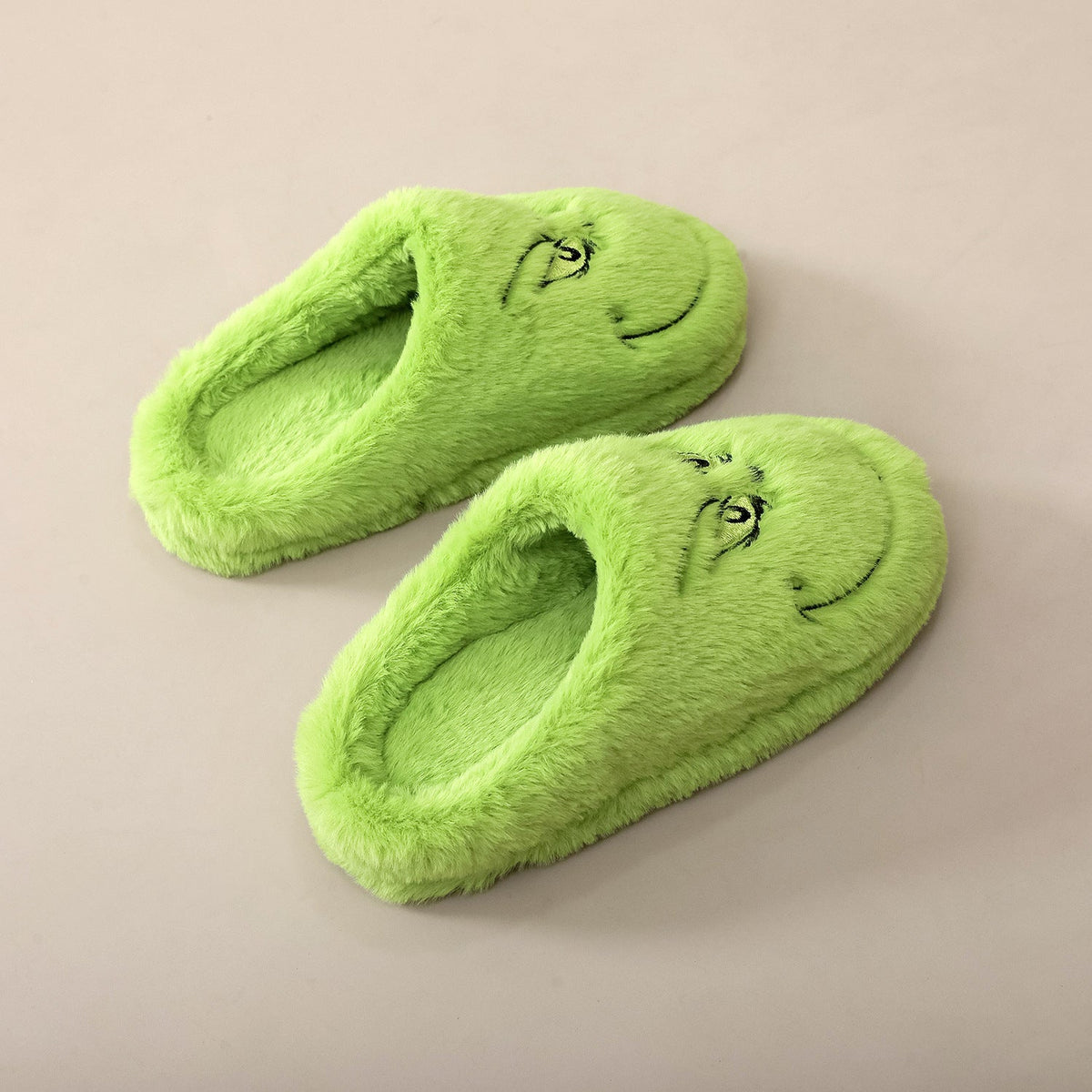 Funny Green Fuzzy Fur Warm Winter Slippers