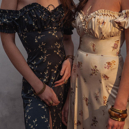 Floral Print Cold Shoulder Maxi Dress Elegant Casual Style