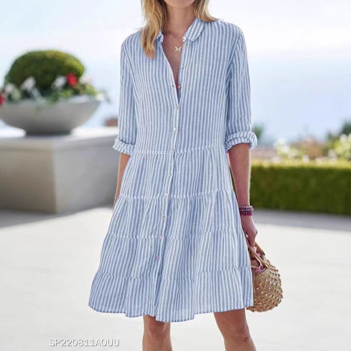 Women'S Clothing Autumn Long Sleeve Women'S Striped Shirt Dress