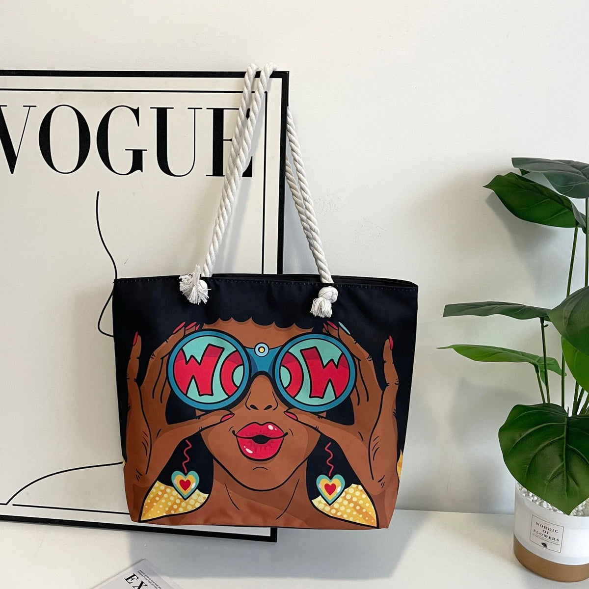 Classic Outdoor Canvas Tote Bag with Cartoon Print