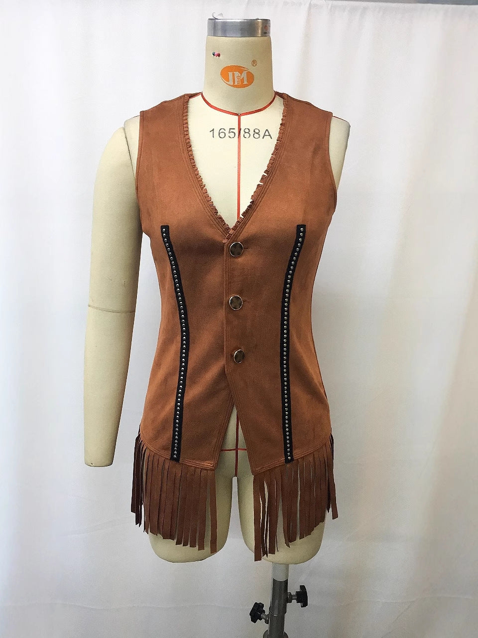 Retro Western Fringe Buttoned Brown Suede Vest