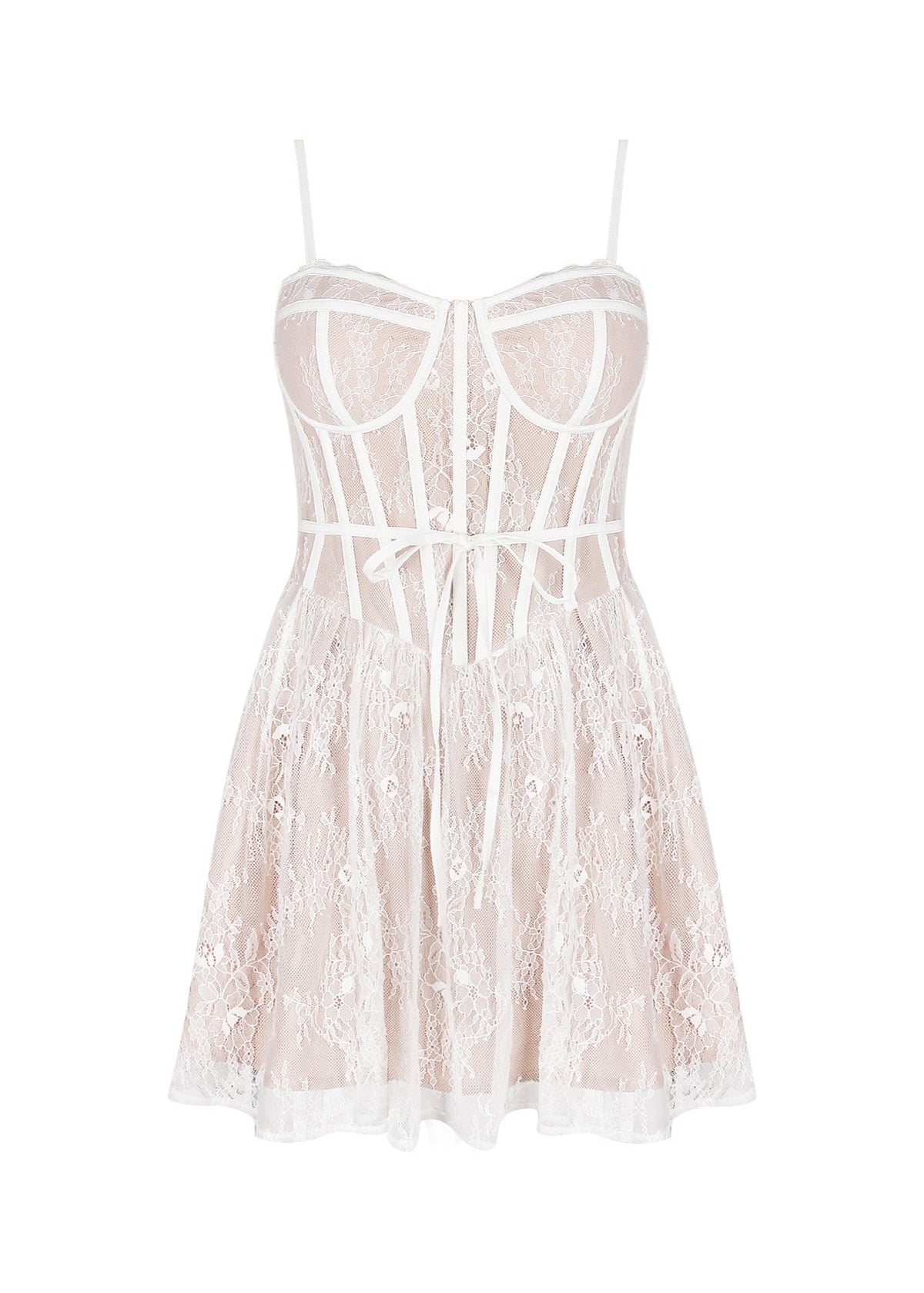 Lace Corset Mini Dress White Floral Design