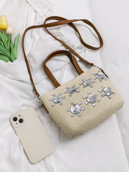 Summer Fresh Handwoven Tote Bag With Diamond Accents