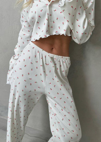 Lounge Set Soft Ribbed Fabric Floral Print