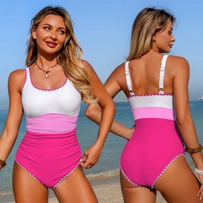 Color Block One-Piece Swimsuit Casual Swimwear