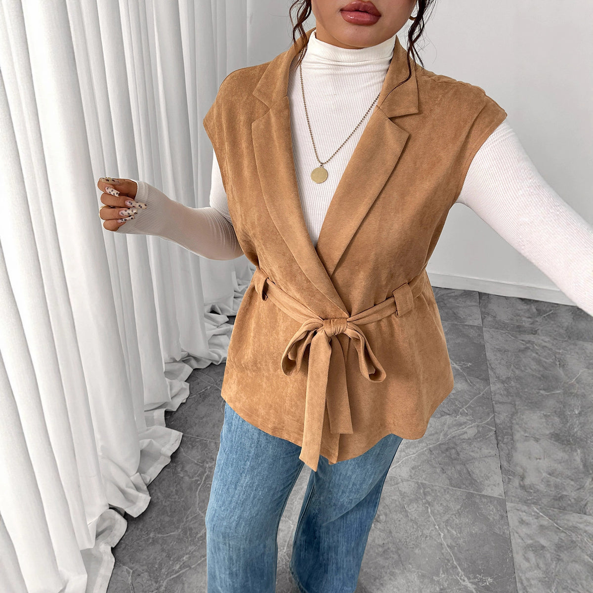 Trendy Solid Color Vest for Women - Loose Fit Sleeveless Layered Outerwear