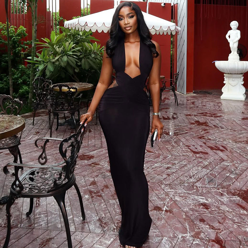 Bodycon Ruched Midi Dress With Low Neckline