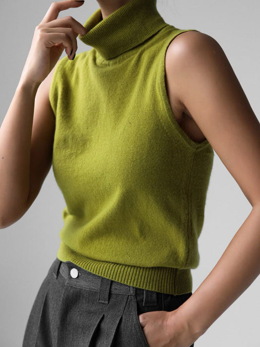 High Neck Sleeveless Knit Top Comfortable Casual Shirt