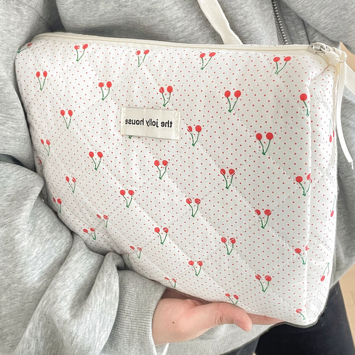 Cute Polka Dots Cherry Print Travel Makeup Bag
