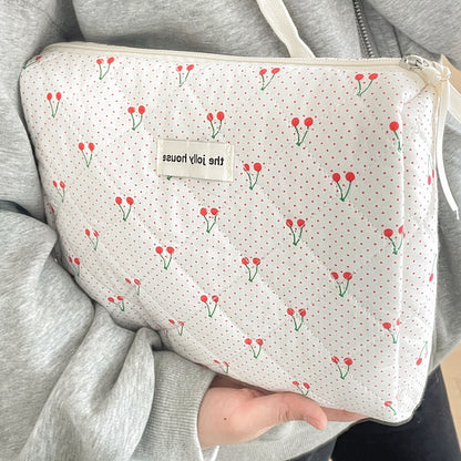 Cute Polka Dots Cherry Print Travel Makeup Bag