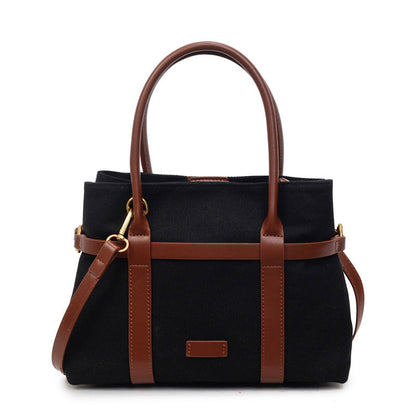 Women's Color Block Canvas Tote Bag Stylish Commuter Bag
