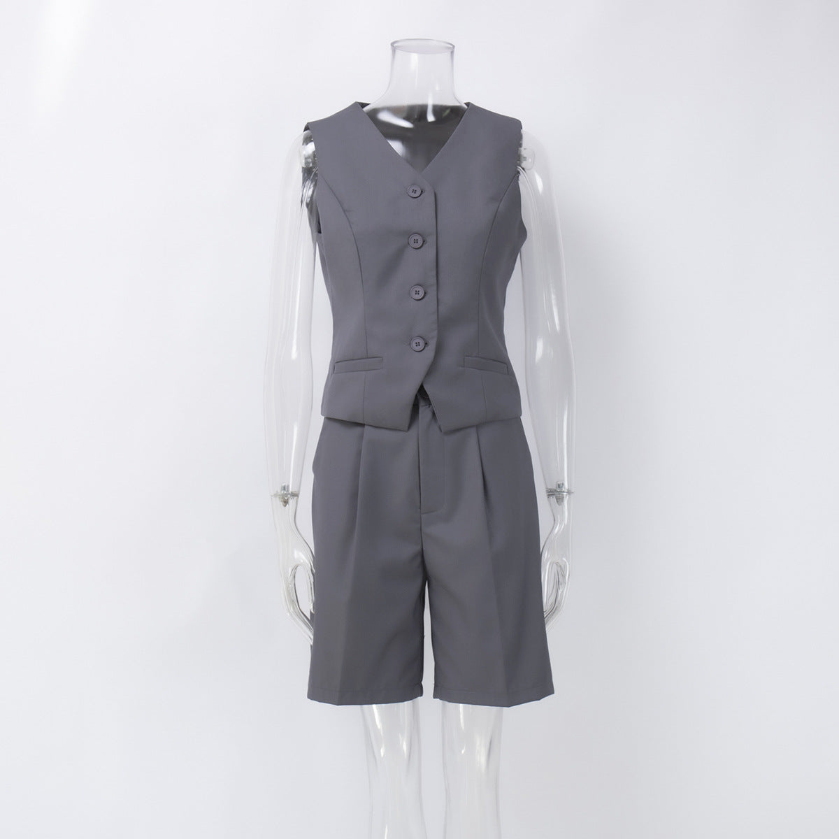 Stylish Sleeveless Blazer Set With Tailored Shorts