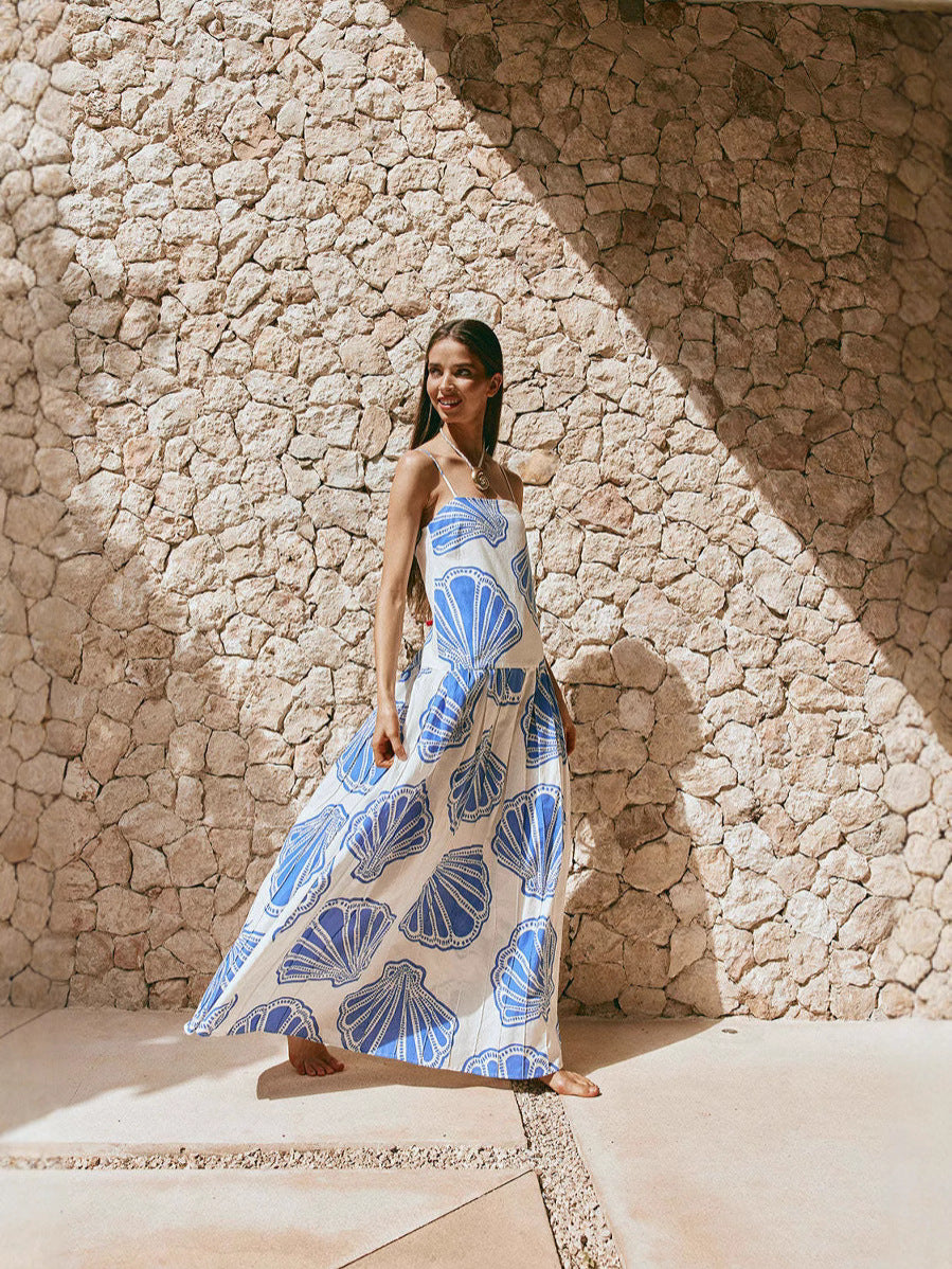 Elegant Floral Linen A-Line Midi Dress