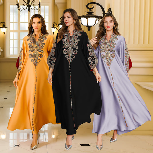 Embroidered Long Abaya Dress with Rope Embroidery