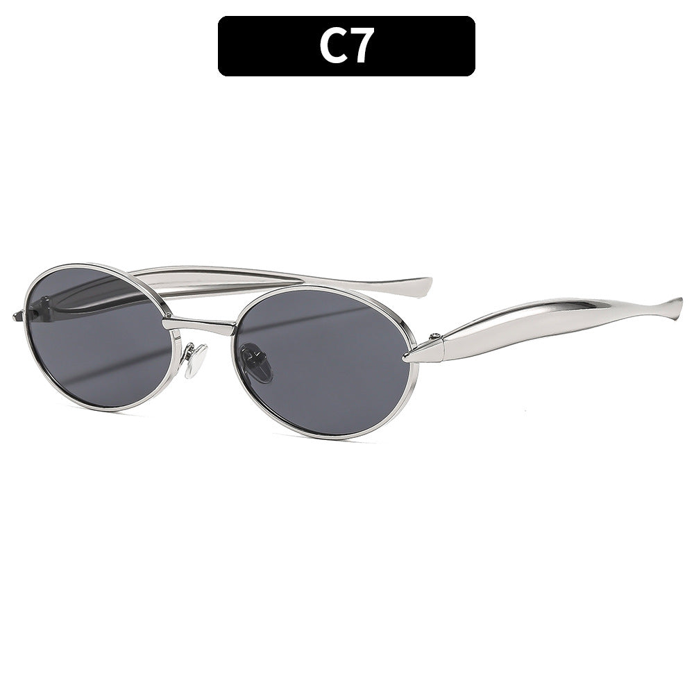 Metal Oval Sunglasses Stylish UV400 Protective Eyewear