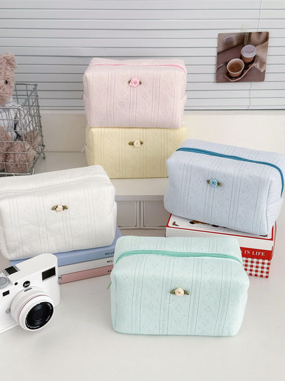 Large Capacity Knitted Cotton Octagonal Makeup Bag for Daily Use