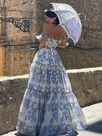 Elegant Long Sleeve Off-Shoulder Dress With 3D Floral Design