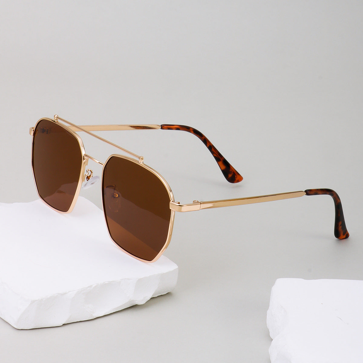 Vintage Double Bridge Square Metal Sunglasses