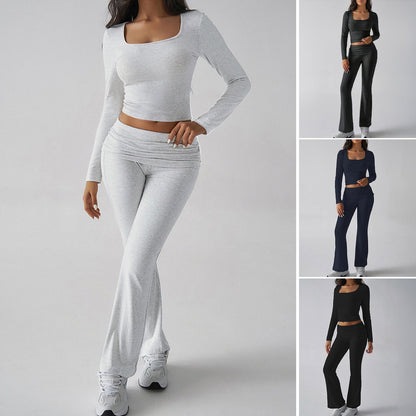Casual Knit Long Sleeve Top and Pants Set