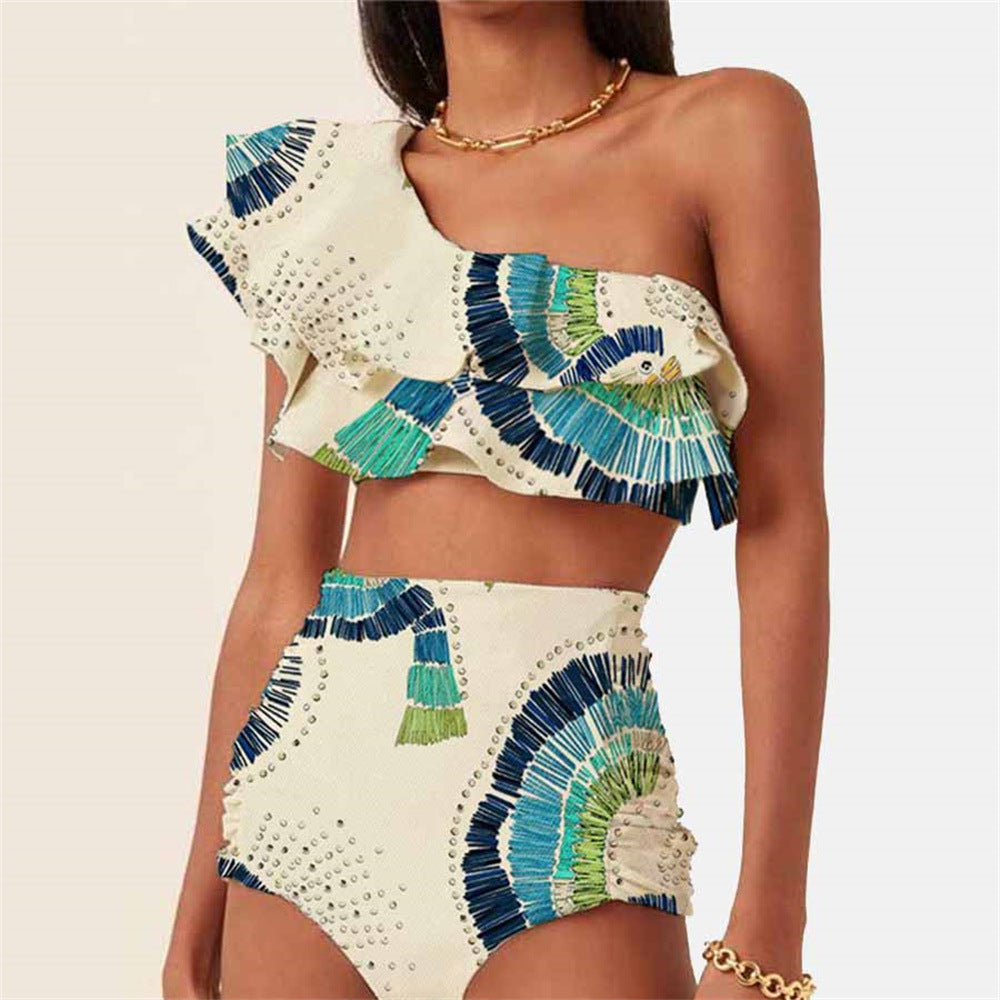 Bikini Women'S Double Layer Large Lotus Leaf Split Swimsuit