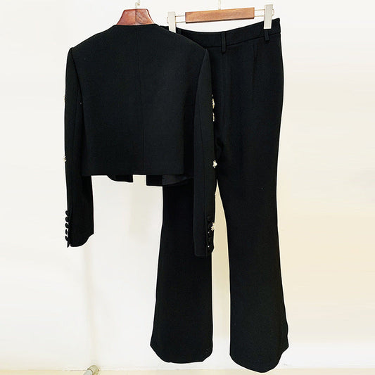 Pearl Beaded Short Jacket And Flared Pants Set