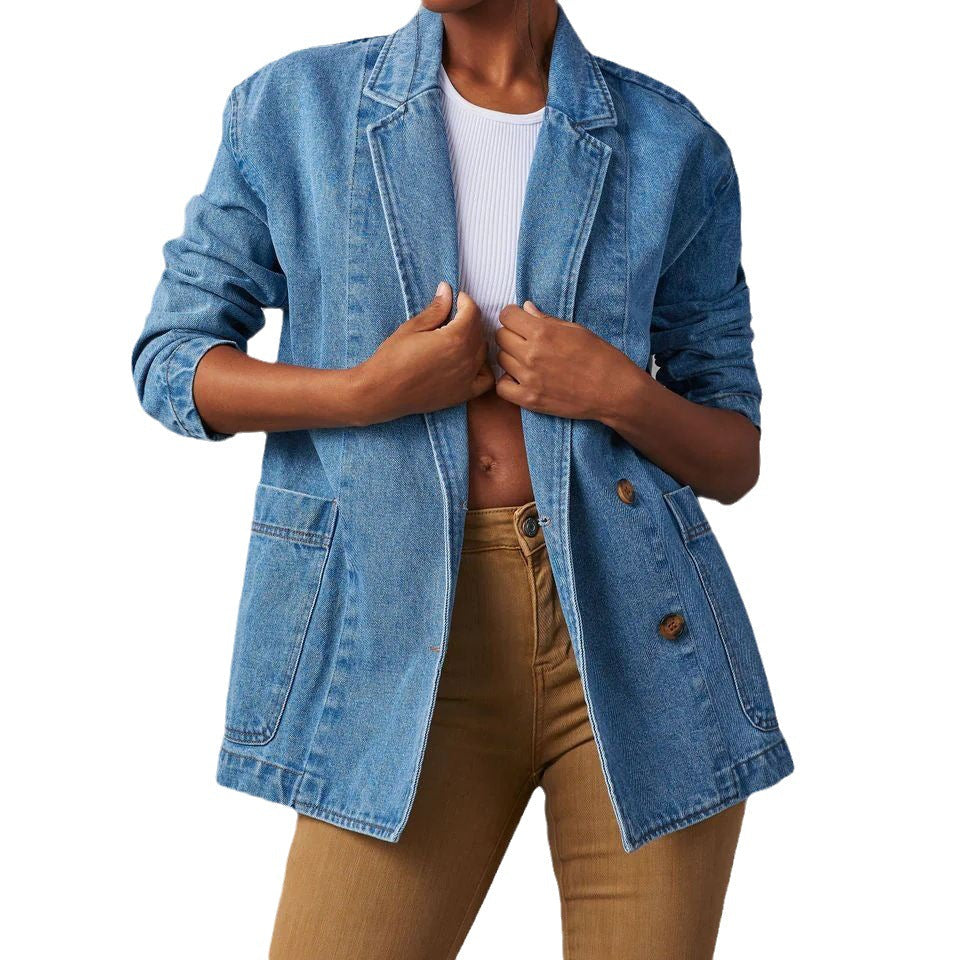 Casual Blue Denim Blazer for Women