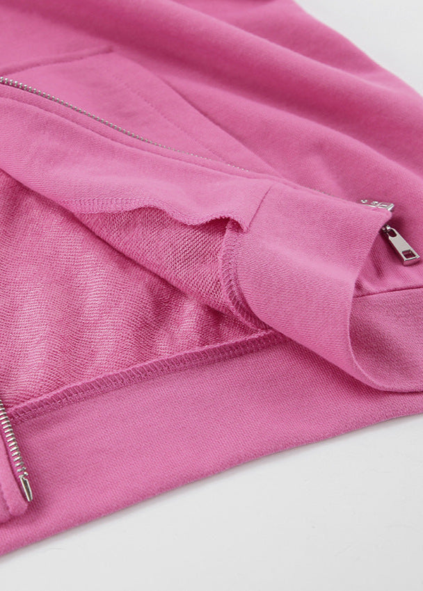 Oversized Zip Up Hoodie Soft Fabric Pink