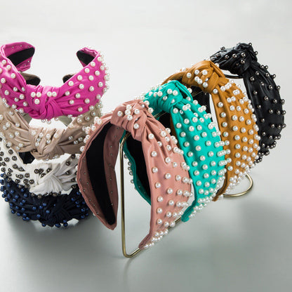 Trendy Faux Leather Pearl Headband for Women