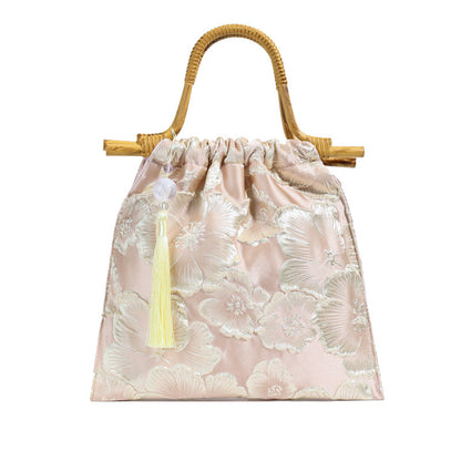 Embroidered Sequin Bamboo Tote Bag Stylish Evening Handbag