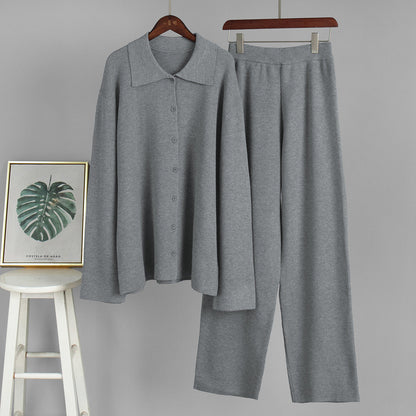 Knitted Sweater Set With Collared Long Sleeves Casual Commuter Style