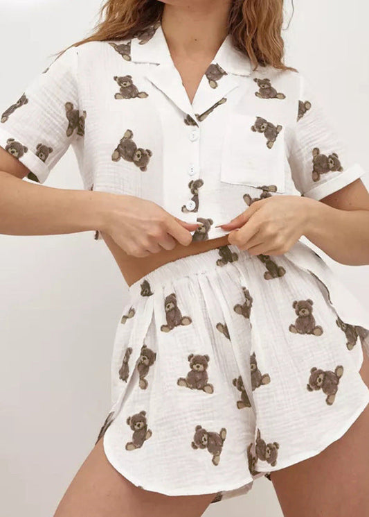 Two Piece Cropped Lounge Set Lightweight Cotton