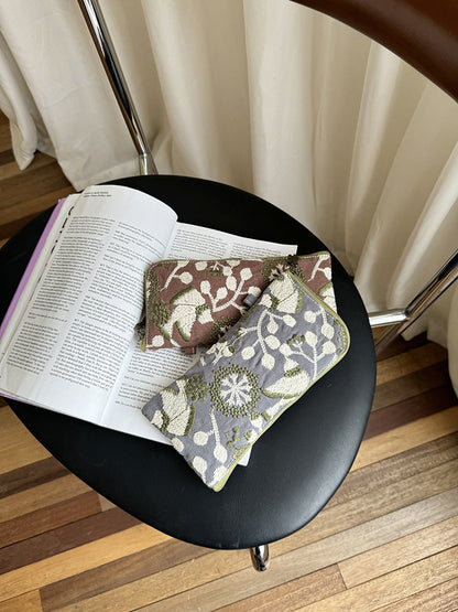 Embroidered Floral Makeup Bag Lightweight Storage Pouch